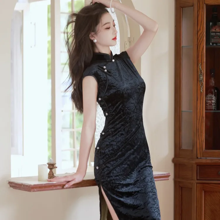 羽姚Q71 金丝绒旗袍女老上海传统高端复古显瘦大气改良日常连衣裙