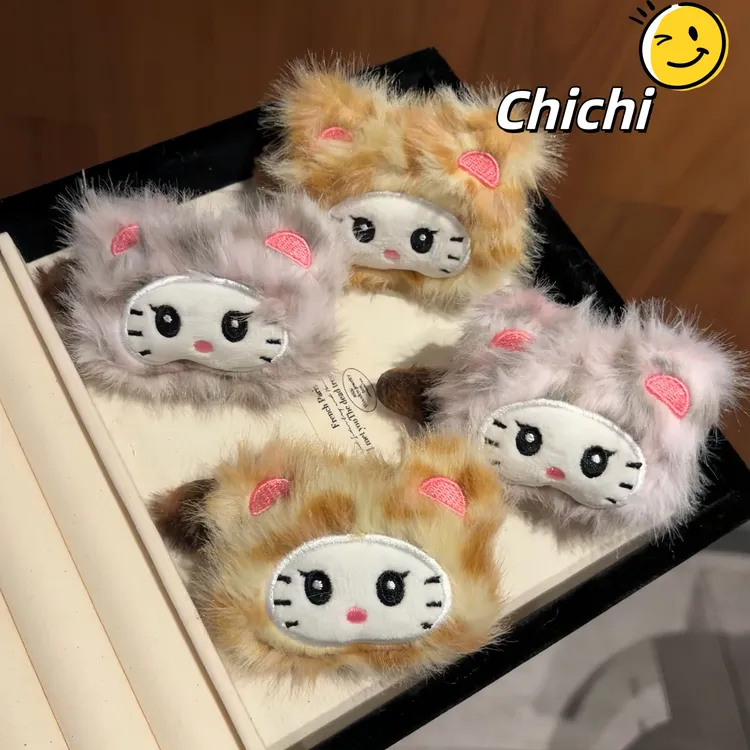 ins风可爱豹纹猫咪毛绒发夹卡通少女心高颜值掰掰夹发量多韩版