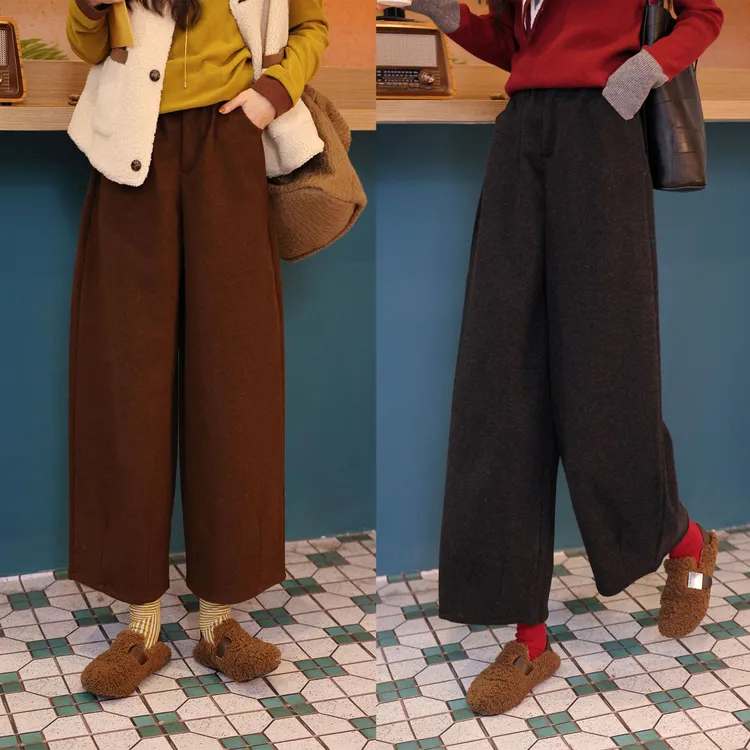 陈大器【青石小径】港风复古纯色毛呢九分休闲长裤高腰裤JA1999120