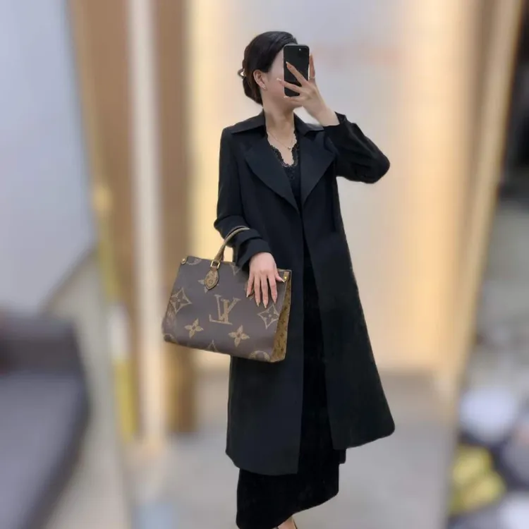 春季新款气质经典百搭无扣系带中长款醋酸黑色风衣外套403