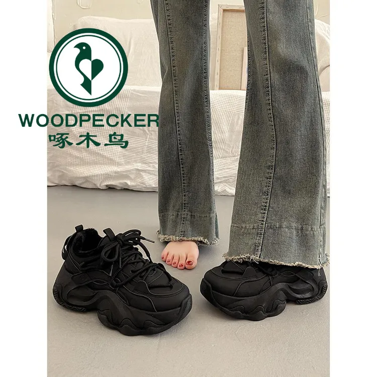 啄木鸟松糕厚底老爹鞋女早春小个子增高2024新款百搭休闲运动鞋女