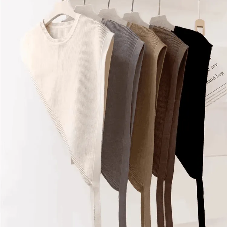 韩版新款高级感小众设计斜边三角针织披肩马甲女叠穿洋气飘带穿搭