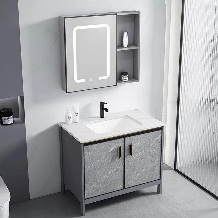 落地式卫生间洗漱台阳台洗脸盆柜现代岩板台盆陶瓷一体面盆浴室柜