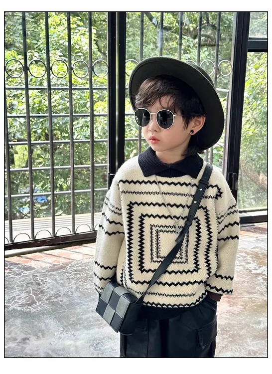 2025男童毛衣秋冬针织衫套头新款洋气儿童冬季中大童厚款男孩上衣