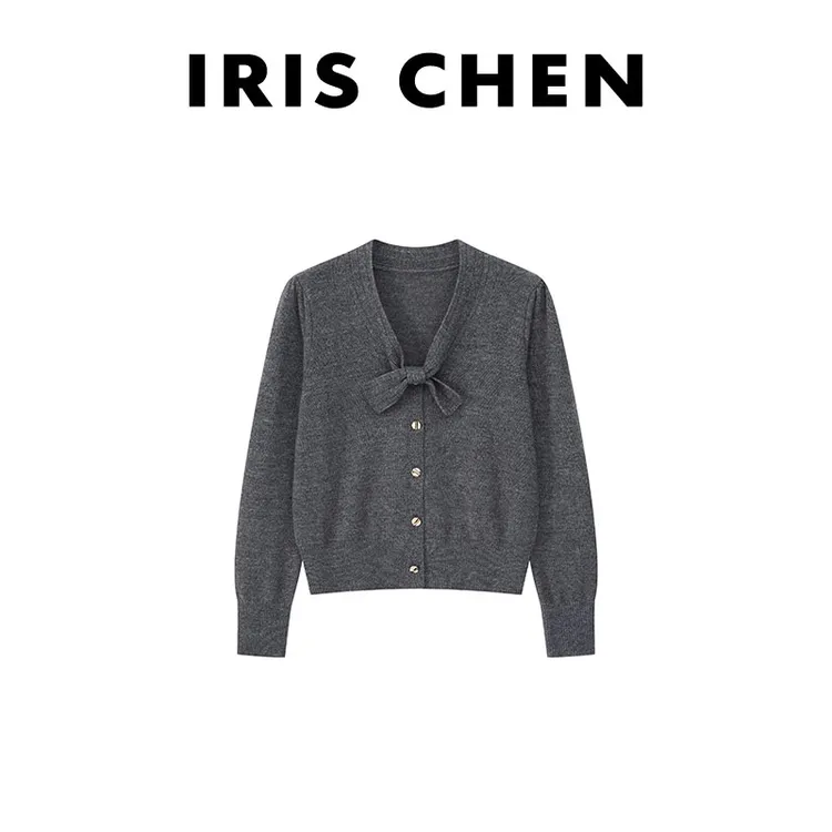 IRIS CHEN 小金豆 2024秋冬绵羊毛山羊绒蝴蝶结针织衫女24SY557