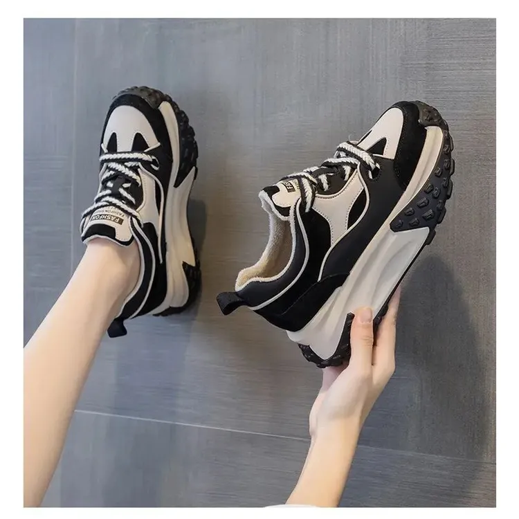 头层牛皮增高6CM女运动鞋网红女百搭厚底2025增高休闲鞋秋季秋季i