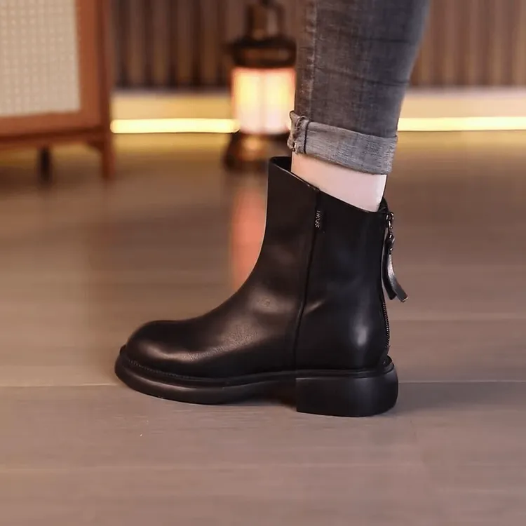 万达撤柜头层牛皮2025新款马丁靴女款时尚短靴百搭韩版冬季加绒靴