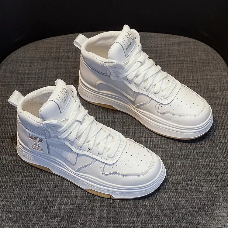 万达撤柜头层牛皮高帮鞋女秋冬加绒单鞋2025年小白鞋厚底运动板鞋