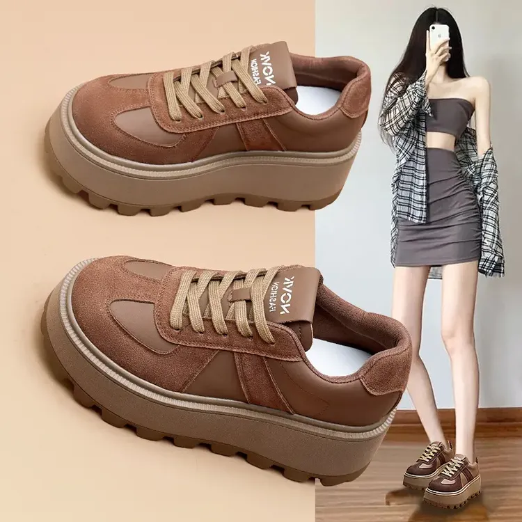 头层牛皮增高7CM休闲鞋女外穿2025秋冬新款厚底韩版增高运动鞋ins