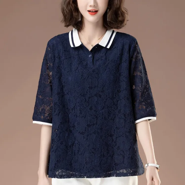 FAVMARTHA贵夫人小衫女高档中老年大码女装妈妈t恤洋气中袖polo领