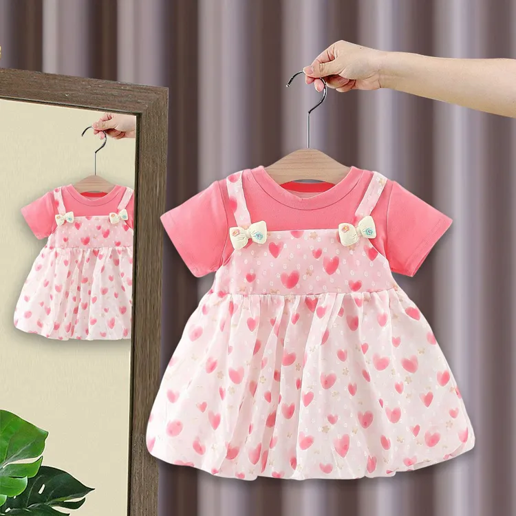 童装女童裙子夏天薄款洋气2024新款韩版女宝宝公主裙女童短袖裙子