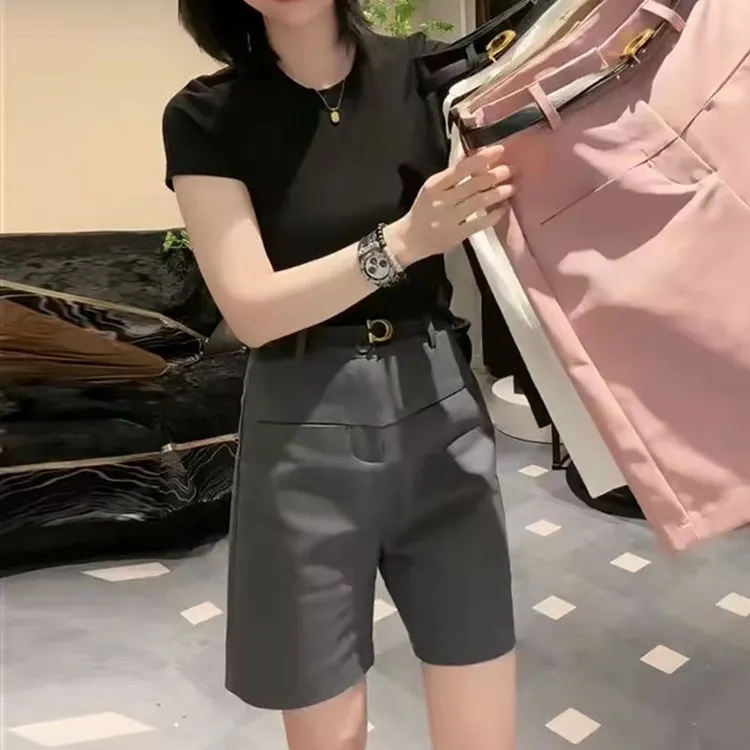 西装短裤女夏季薄款2025新款高腰宽松四分阔腿裤休闲直筒五分中裤