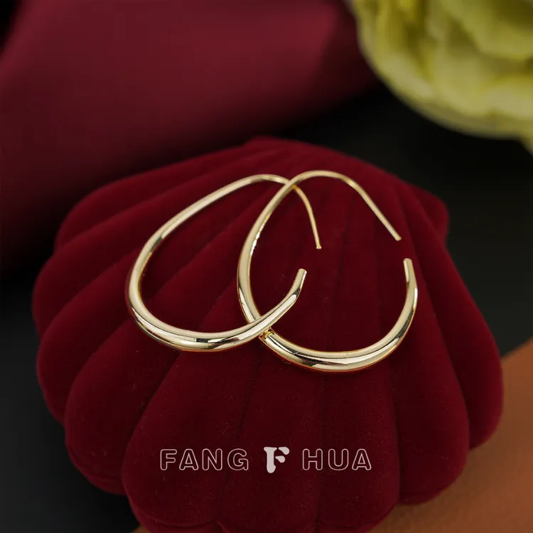 铜合金耳饰 时尚大气简约水滴耳圈F0001光面百搭气质耳圈