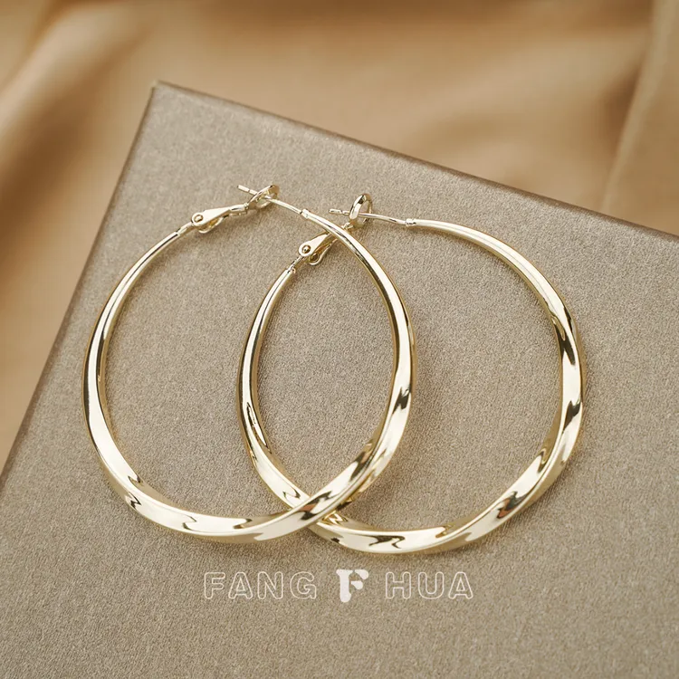 铜合金耳饰 【芳华】5cm时尚简约银色耳圈E0005气质轻奢百搭欧美