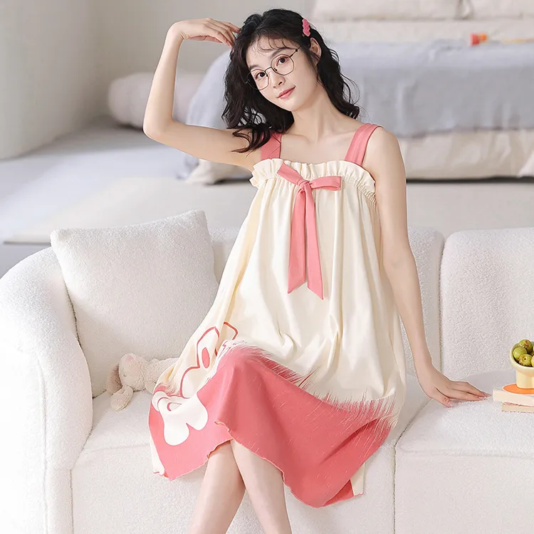 至荷【可爱清纯】睡裙女夏季薄款纯棉吊带夏天可外穿中长款家居服