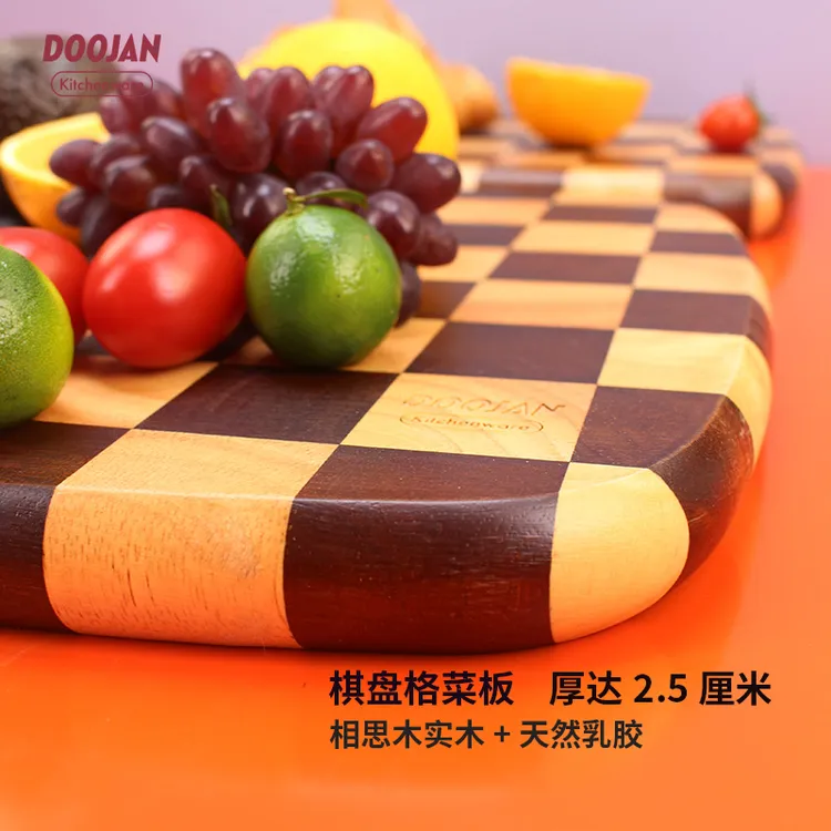 Doojan/度坚相思木菜板棋盘格加厚实木家用防霉砧案板双面切菜板