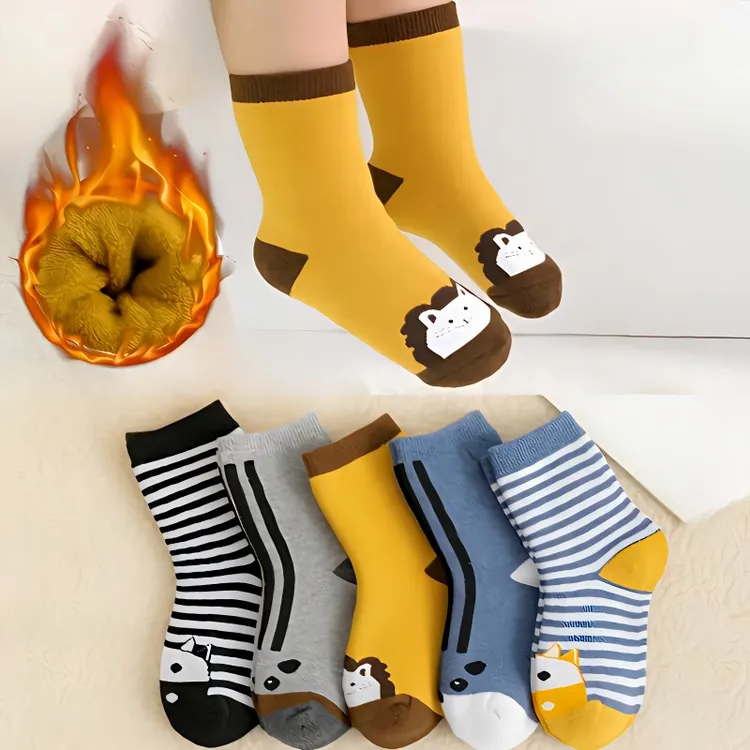 儿童袜子秋冬季加绒加厚毛圈袜男女孩宝宝抗寒保暖卡通毛巾中筒袜