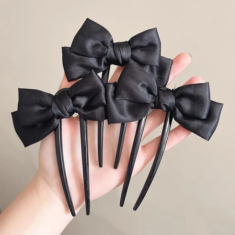 秋冬黑色蝴蝶结U型发簪大发量盘发神器高级感汉服丸子头簪子发钗