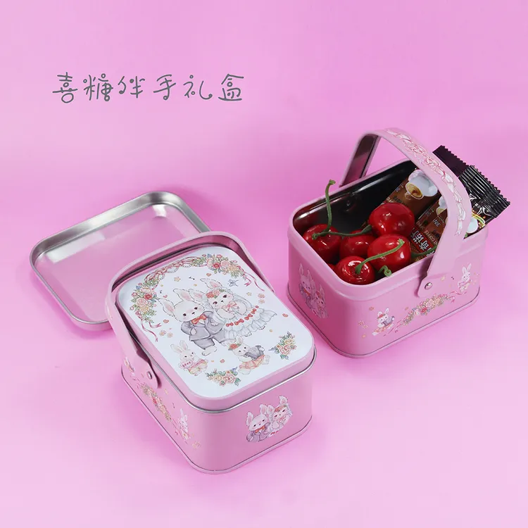 网红文创礼盒喜糖手挽盒喜兔高颜值马口铁盒ins风轻奢粉色少女心