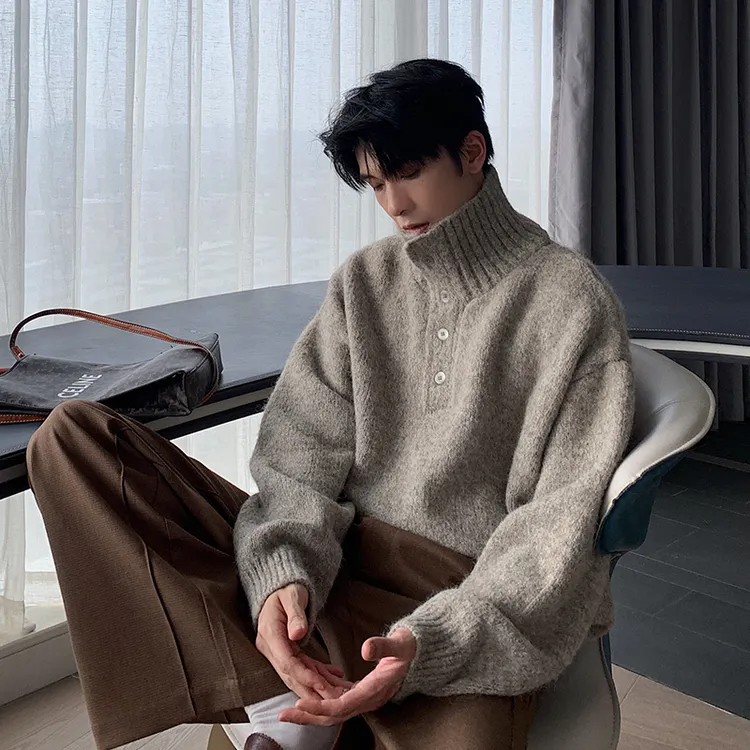 一轩轩轩【心烟极光】冬季cleanfit慵懒男高领毛衣加厚针织衫z8928