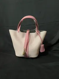 LQ-WITH-QUEEN真皮女包粉拼深粉篮子