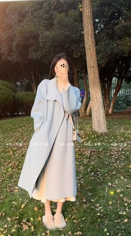 【MaiMai专属】芬兰雪镜2024秋冬新款立领长款双面羊毛大衣毛呢外套