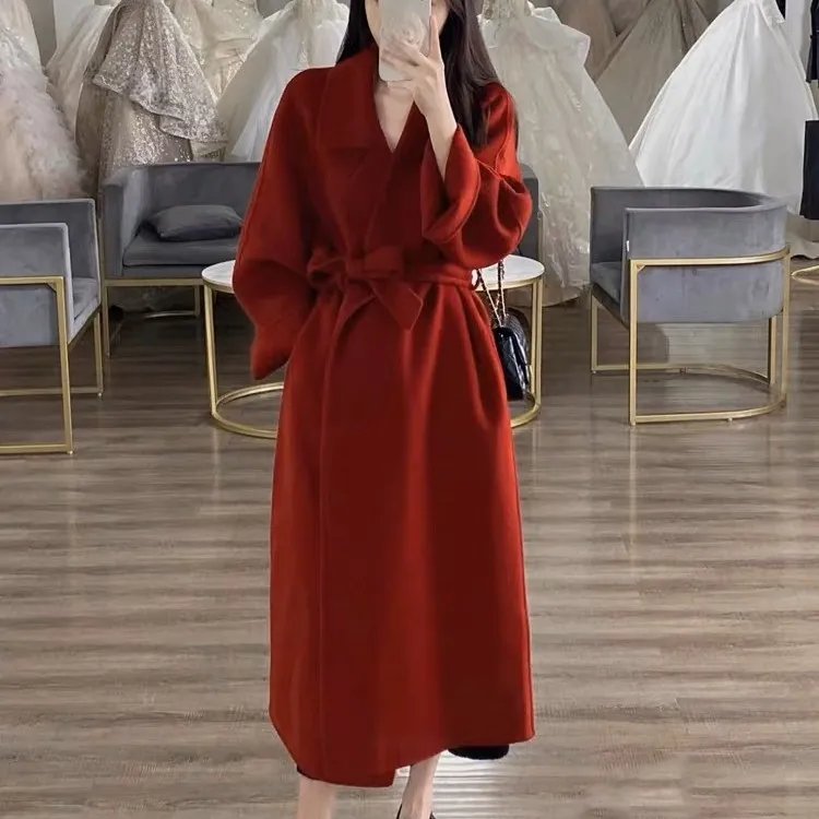 【西西里大衣】新款双面羊毛大衣中长款宽松休闲毛呢外套网红时尚