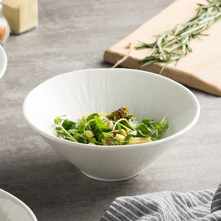 陶瓷餐具2025新日式拉面喇叭创意条纹小脚家用沙拉汤斗笠碗