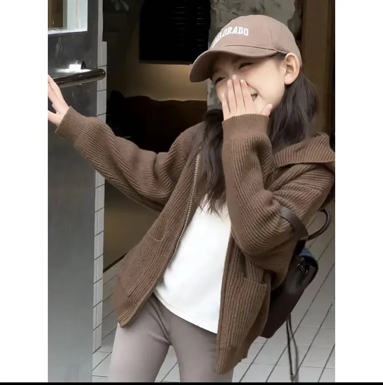 女童毛衣2025春秋季新款开衫中大童时尚百搭连帽拉链女孩针织衫潮