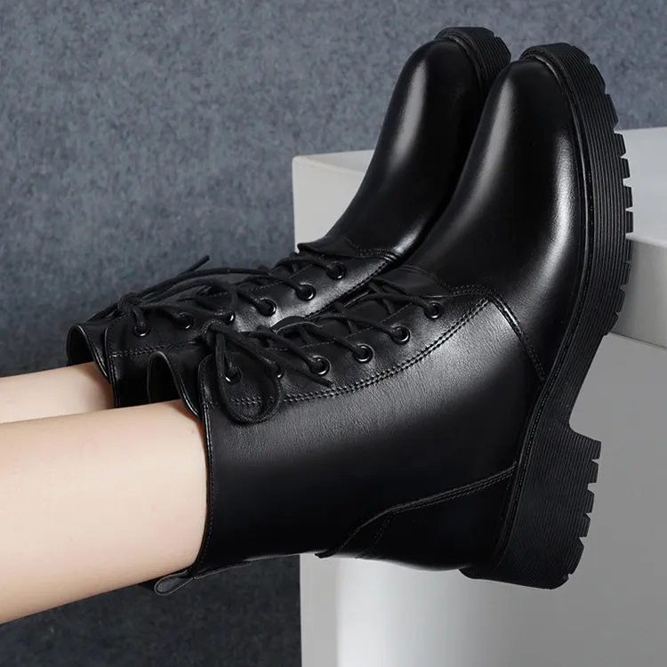 头层牛皮马丁靴女平底2025年新款冬季短靴英伦风加绒女靴春秋靴子