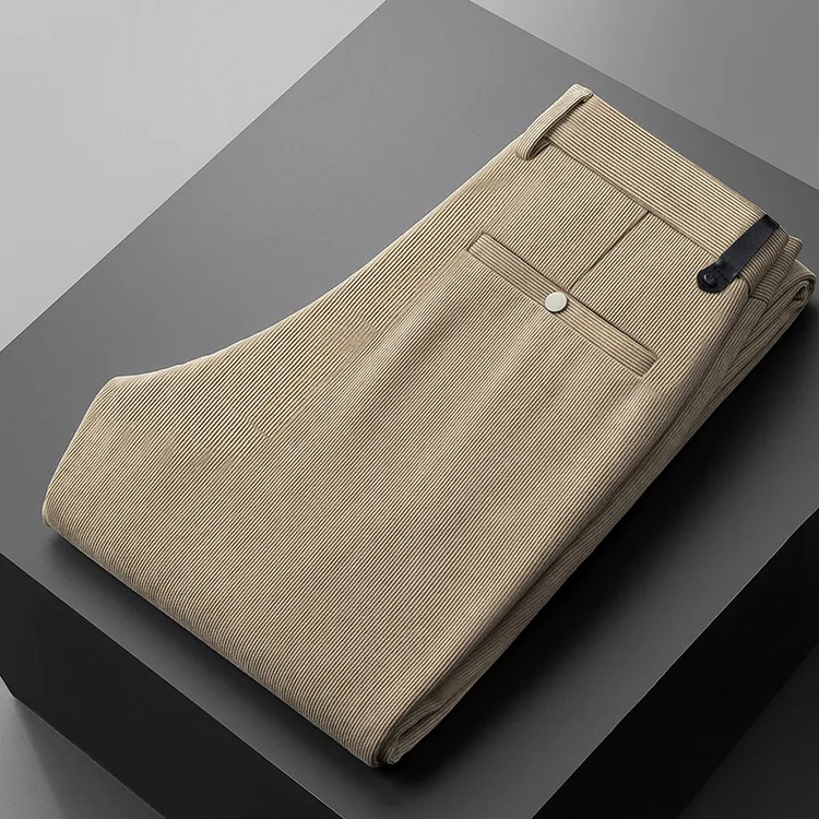 2023年秋冬新款高档条纹耐磨保暖轻奢时尚商务百搭男士直筒休闲裤