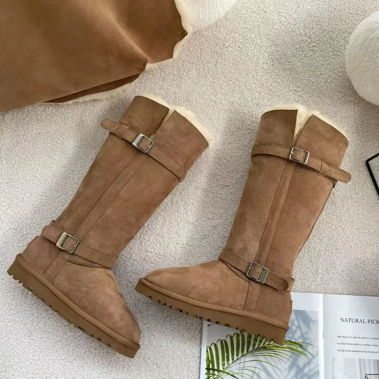 [高筒骑士靴]1203羊皮毛一体33cm新款双皮扣两穿时尚保暖雪地靴