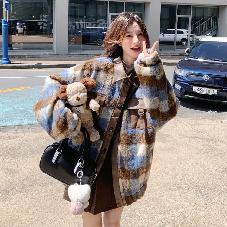 毛呢外套女小个子冬季2025新款英伦风港风复古格子短款呢子大衣女