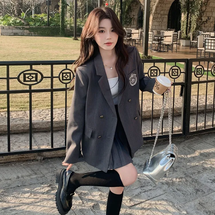 小个子西装外套百褶裙套装女韩版学院风设计感春秋新款2025两件套