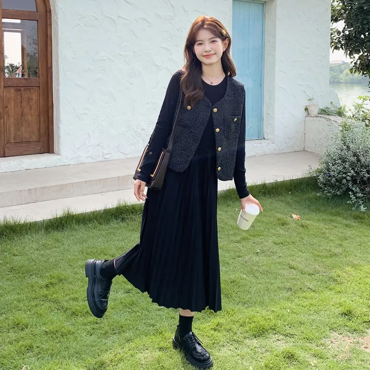 小香风马甲连衣裙套装女2025新款秋季高级感气质千金清冷感两件套