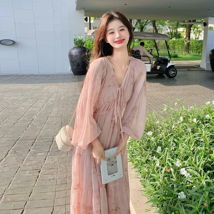 法式温柔风长袖连衣裙女2025早秋新款高级感气质优雅时尚洋气长裙