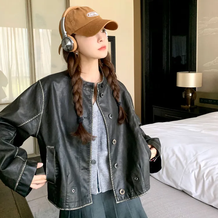 炸街复古皮衣外套女2025新款春秋设计感小个子休闲宽松短款机车服