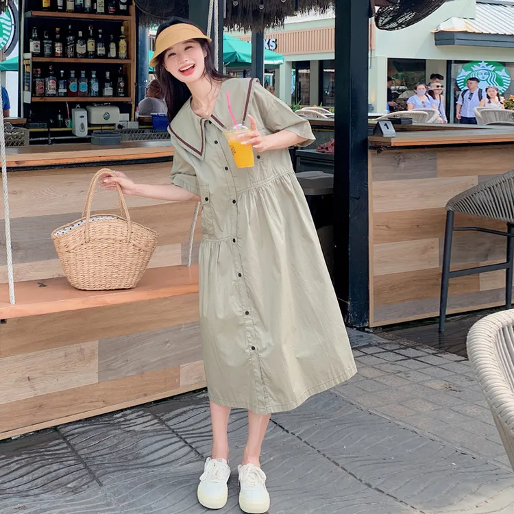 大翻领连衣裙女2025夏季新款韩版设计感小个子休闲宽松减龄衬衫裙