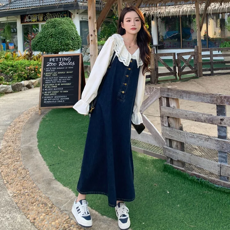 娃娃领上衣牛仔背带裙套装女春夏季新款2025高级感显瘦减龄两件套