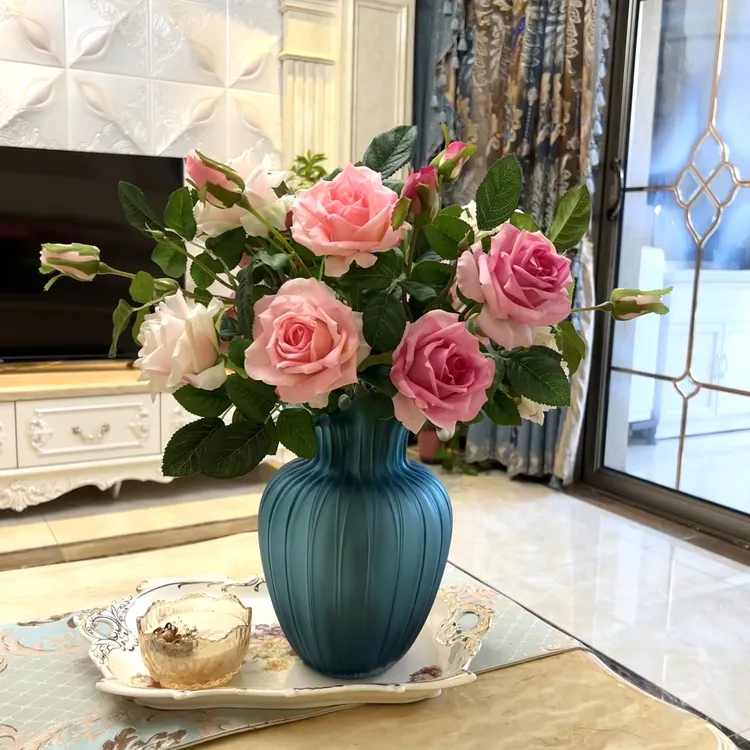 花妍仿真手感保湿玫瑰花美式逼真欧式玻璃大号花瓶套装