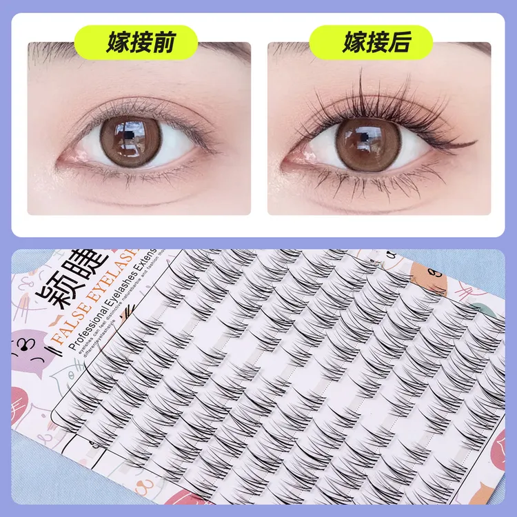 十排透明梗太阳花懒人三步曲单簇假眼睫毛自然浓密款素颜学生女