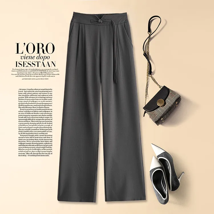 高品质冰感新中式夏季中国风丁达尔开叉直筒窄版阔腿高腰西装裤子