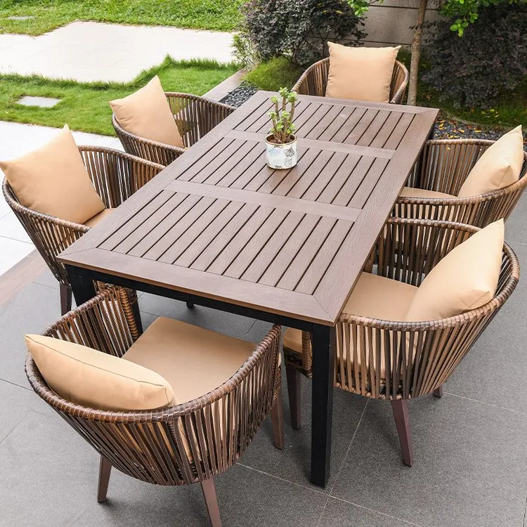 茶桌2024防水桌椅别墅庭院花园休闲露台藤椅塑木桌组合阳台编藤桌