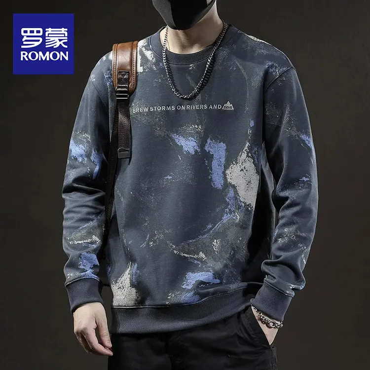 罗蒙重磅圆领长袖卫衣男士秋冬季2025新款时尚宽松休闲运动上衣服