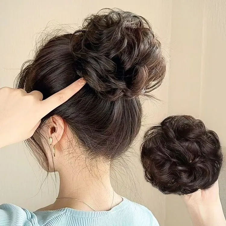 假发发圈真发丸子头 盘发后脑勺发包蓬松花苞头新娘低丸子卷发圈