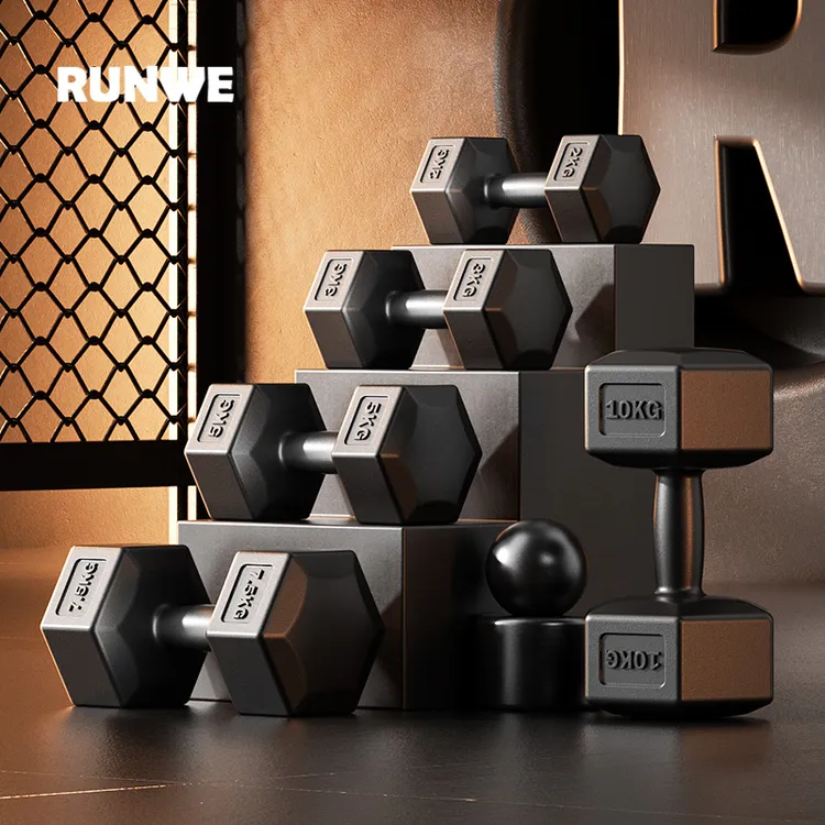 RUNWE/朗威哑铃男士健身家用器材宿舍女练臂肌包胶六角