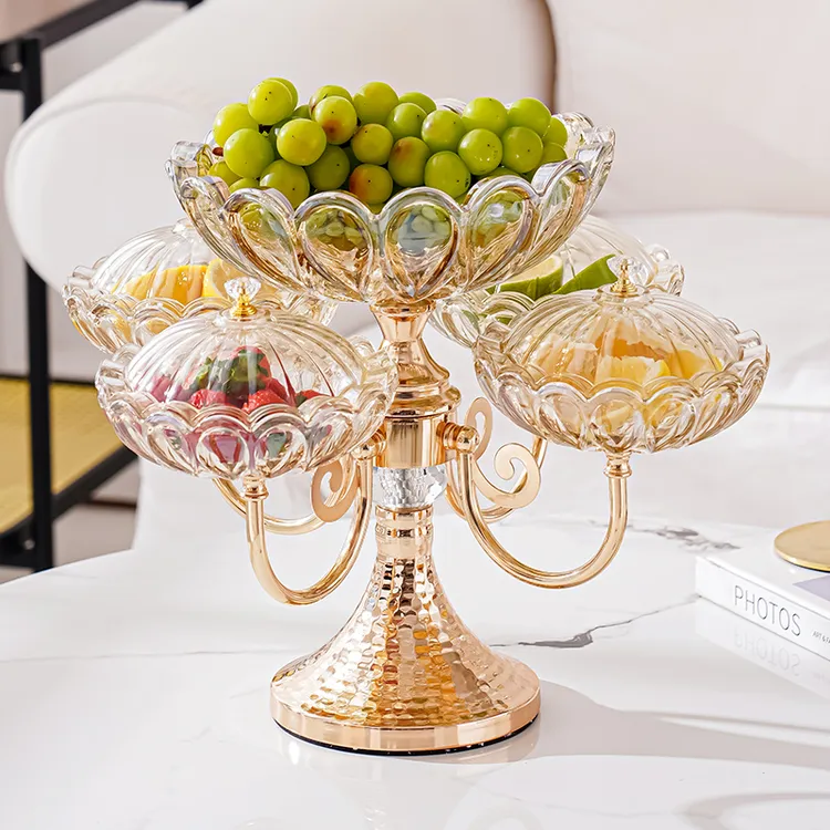 （加盖款）轻奢水晶玻璃水果盘带盖茶几欧式家用多层干果盘