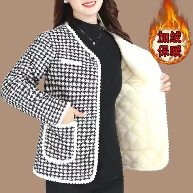 小香风棉袄冬季新款妈妈装加绒保暖棉衣短款外套防寒加厚小棉服女