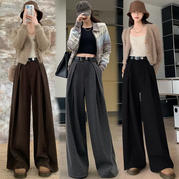 高级感加厚毛呢阔腿裤女秋冬款高腰呢子休闲西装裤直筒显瘦拖地裤