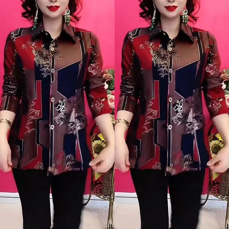 高档中老年妈妈复古长袖衬衫女2025春季新款时尚宽松遮肚百搭上衣
